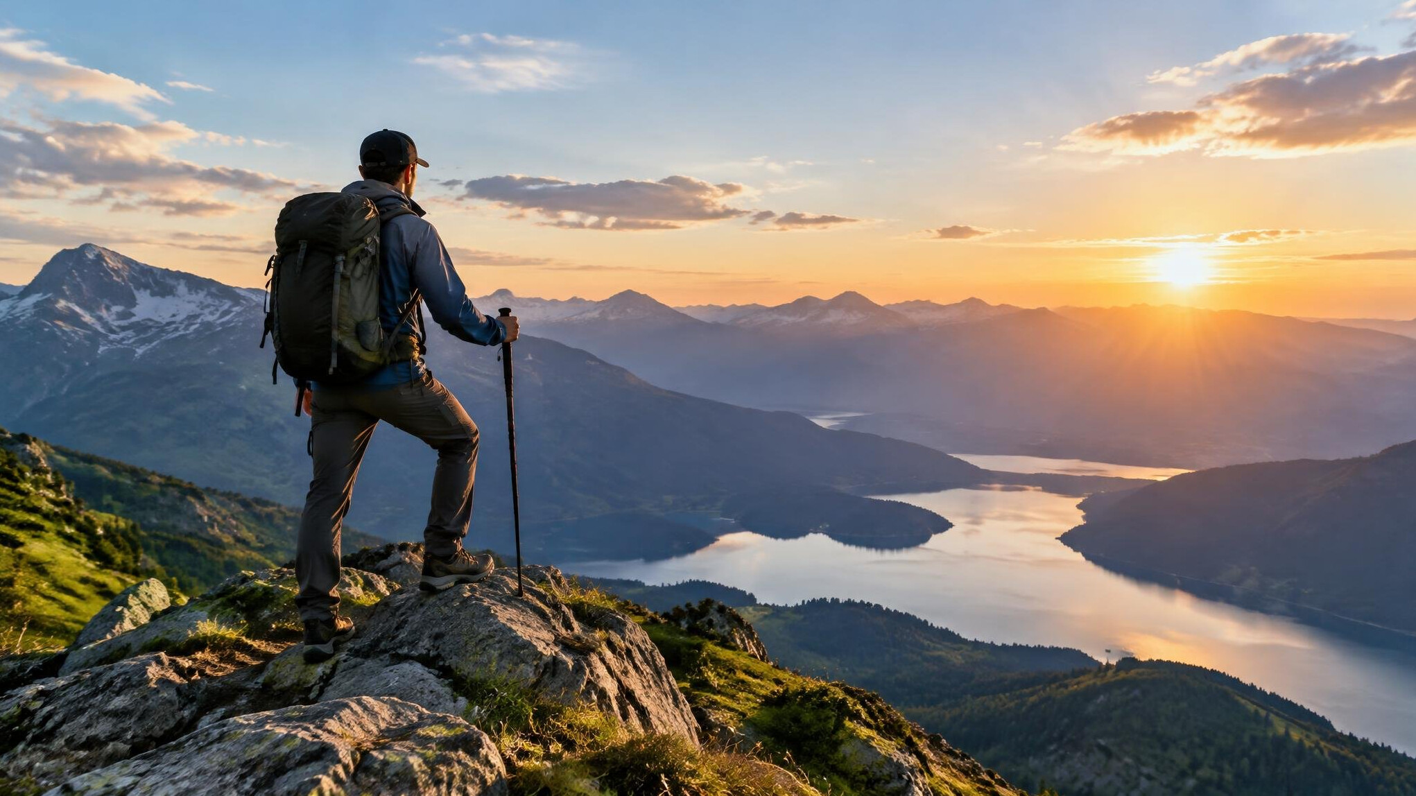 traveler on mountain peak