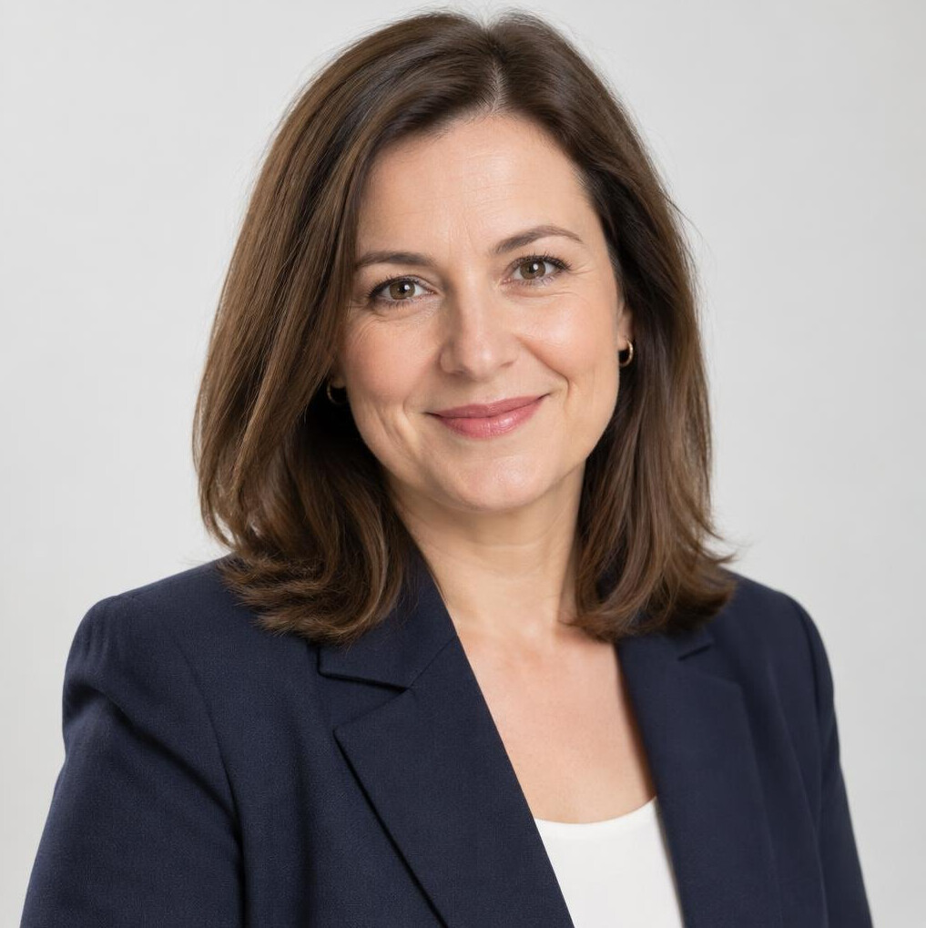 Professional portrait of a woman editor-in-chief with brown hair