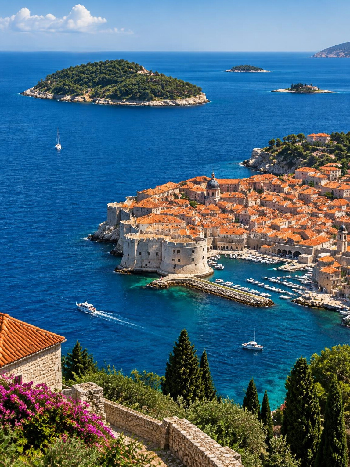 Croatian Adriatic coast with an old town of terracotta roofs by the sea
