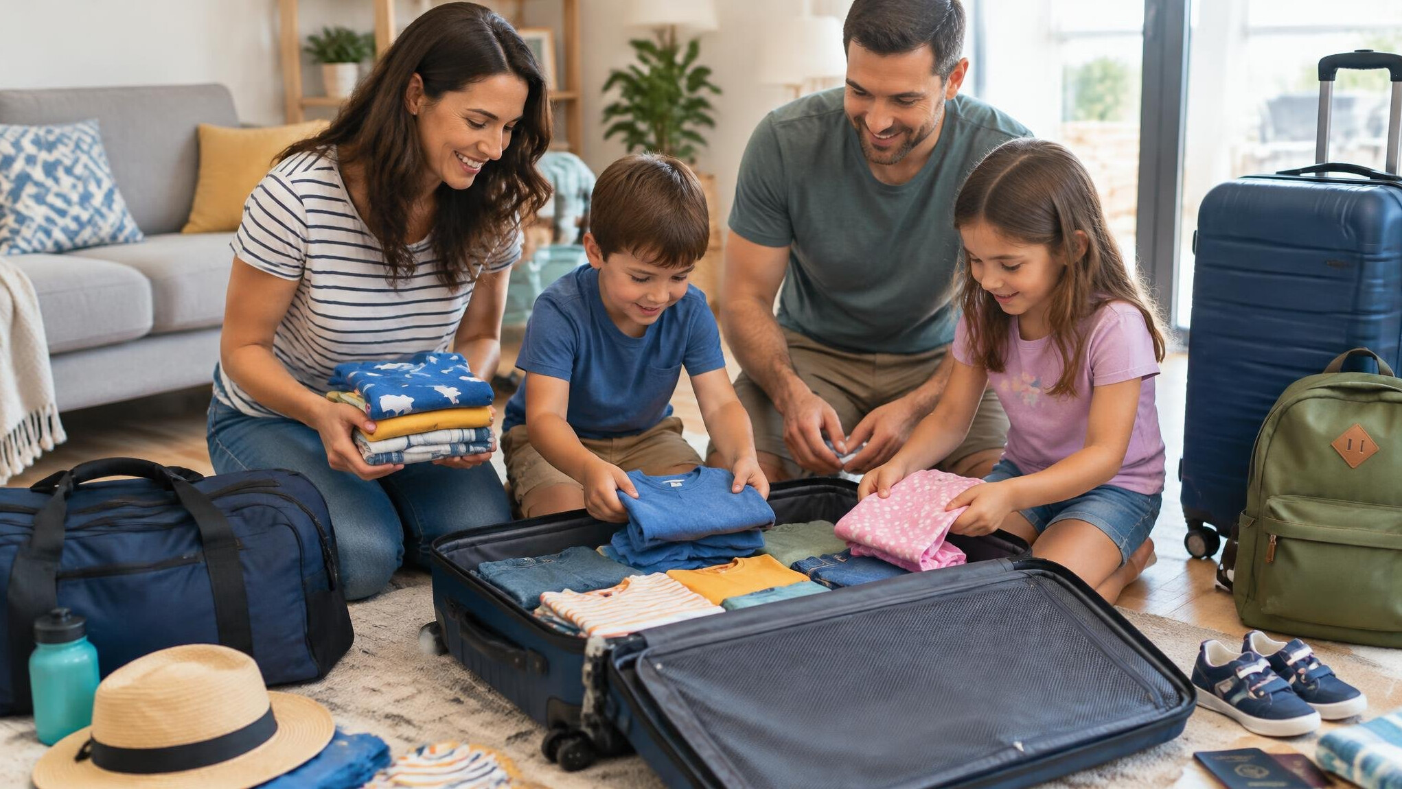 packing suitcase with kids clothes
